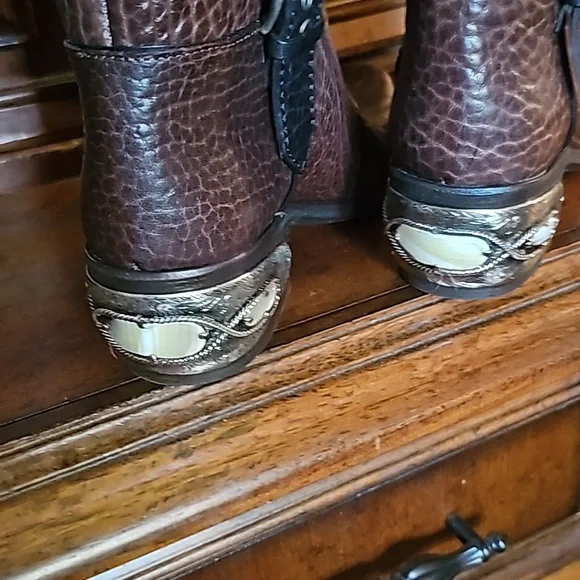 GIUSEPPE ZANOTTI BROWN & BLK LEATHER HARNESS EMBELLISHED BOOTS WITH BUCKLE TRIM! - Picture 3 of 11